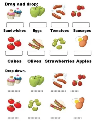 At the picnic. Drag and drop - drop down