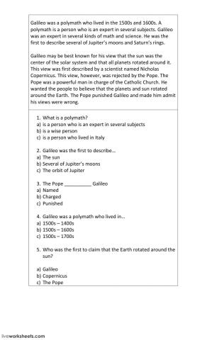 Reading comprehension 