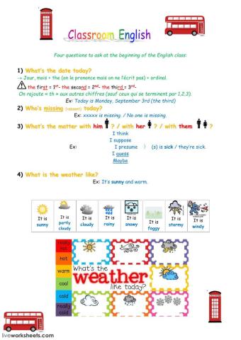 Teaching assistant's four questions to start the Englsh class