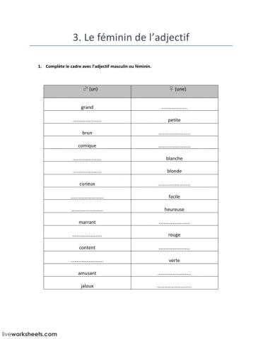 3. Le féminin de l'adjectif