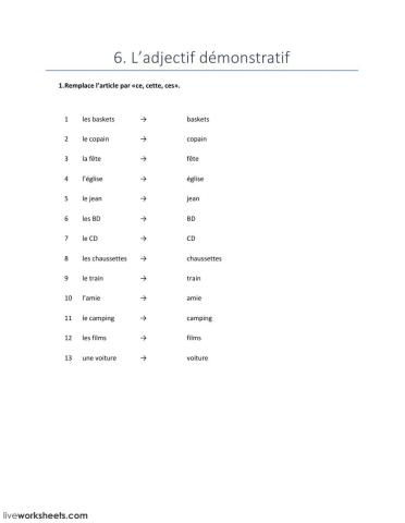 6. L'adjectif démonstratif