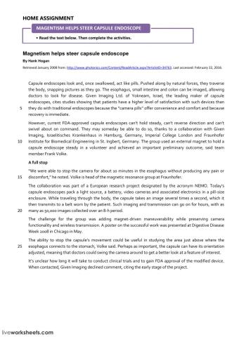 Home assignment: Magnetism helps steer capsule endoscope