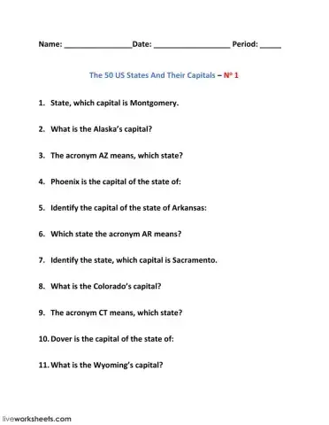 The 50 US States And Their Capitals – No 1