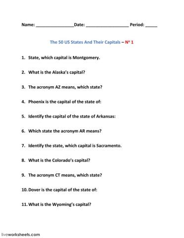 The 50 US States And Their Capitals – No 1