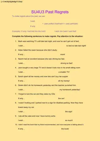 Past regrets: I wish-If only - past perfect