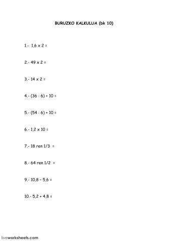 Buruzko kalkulua 10
