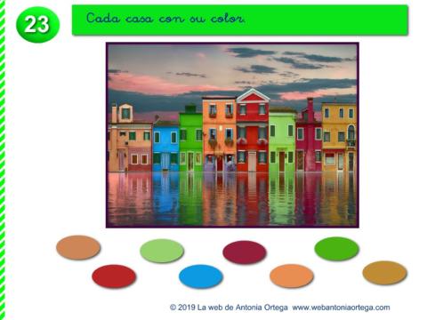 Relaciona cada casa con su color.