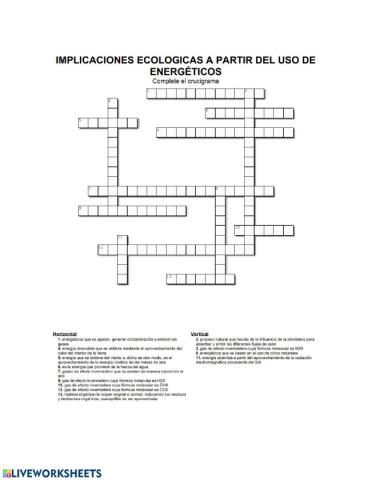 CRUCIGRAMA FUENTES DE ENERGIA, EFECTO INVERNADERO, 
