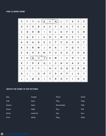 VERBS 2 WORDSEARCH PUZZLE