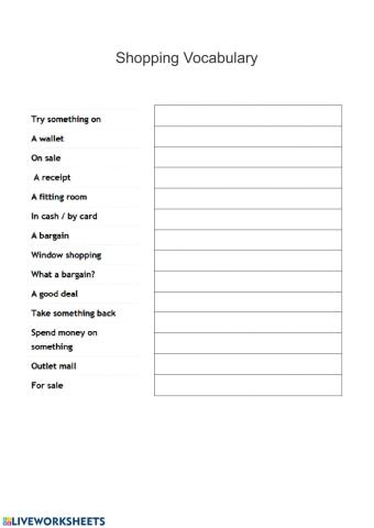 Shopping vocabulary