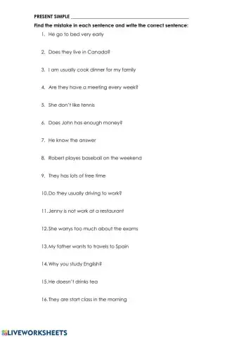 Present Simple find the mistakes