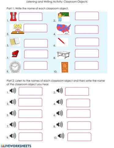 Listening & Writing Activity: Classroom Objects