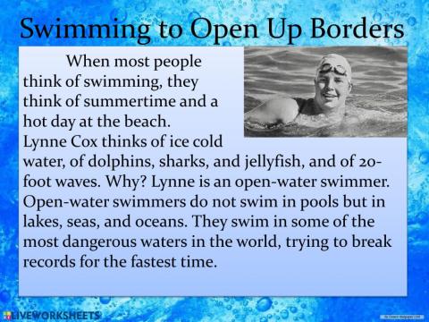 Swimming to Open Up Borders