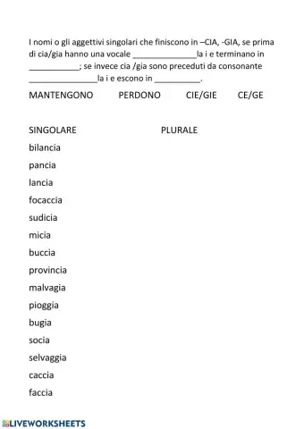 Plurali di cia e gia