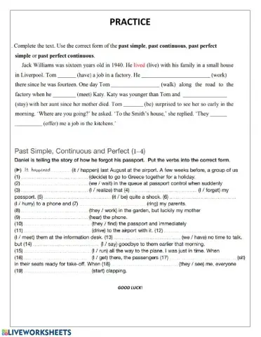 Simple past past continuous past perfect practice