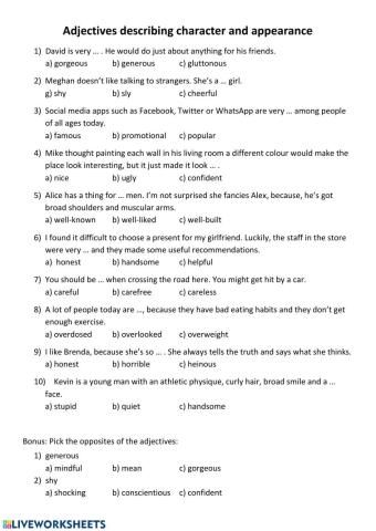 TEST - adjectives describing character and appearance