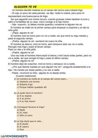 Alguien te ve (comprensión lectora)