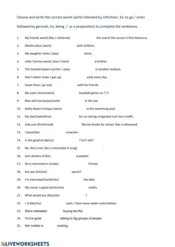 Verbs followed by infinitives or gerunds.
