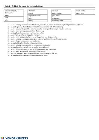 Places in a City - Definitions