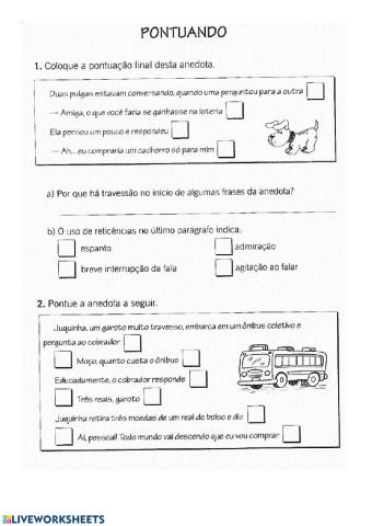 Completar anedotas com a pontuação correta.