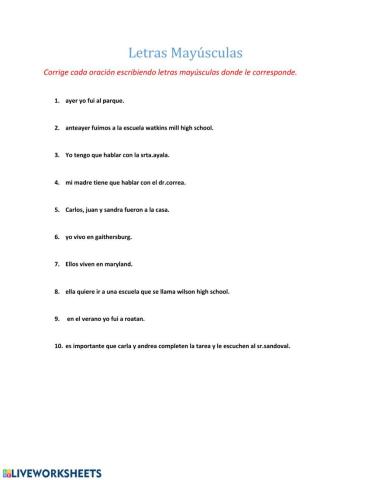 Letras mayusculas 10 ejercicios