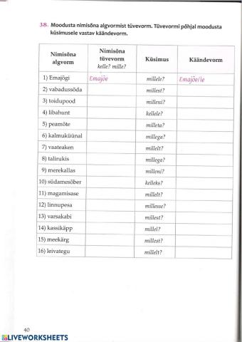 Moodusta küsimusele vastav käändevorm