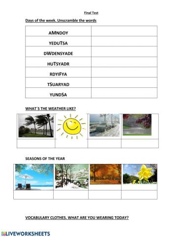 Days of the week- weather- seasons
