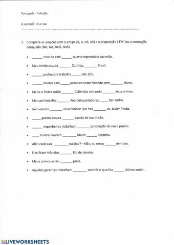 Folha de teste-artigos + preposição
