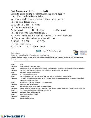 Listening multiple choice travel agency