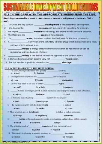 Sustainable development collocations