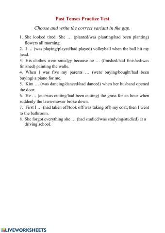 Past Tenses Practice Test