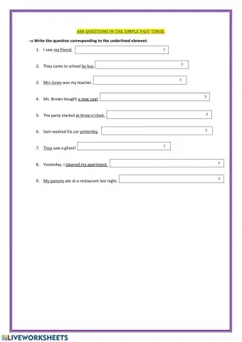 Wh questions in the simple past tense