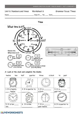 Telling time ws 6
