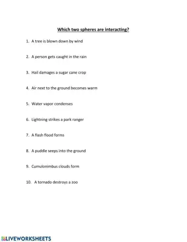 Earth's Spheres Interactions Worksheet