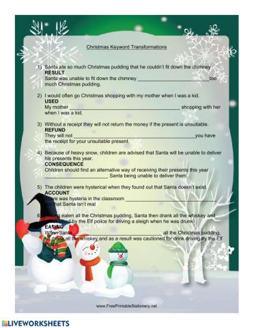 Christmas CAE Use of English Part 4 Keyword Transformations