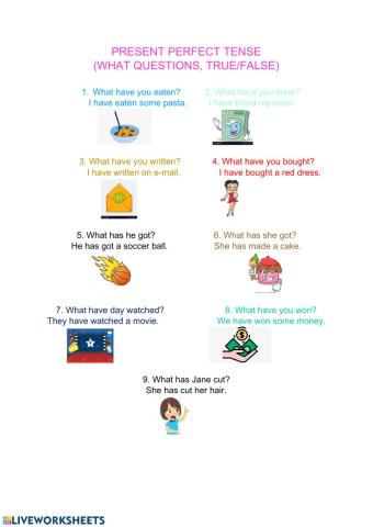 Present perfect true-false questions