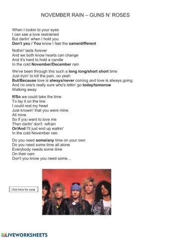 November Rain - Listening Worksheet