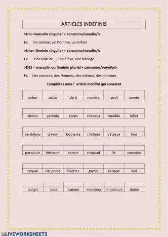 Les articles indéfinis