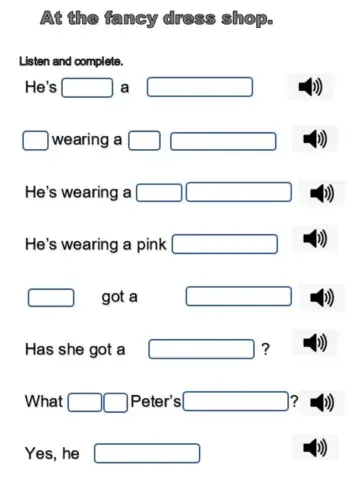 Francy dress shop. Listen and complete.