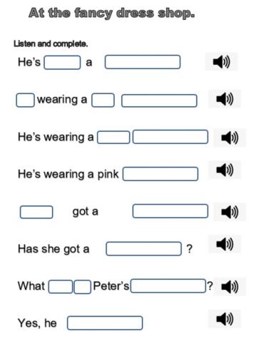 Francy dress shop. Listen and complete.