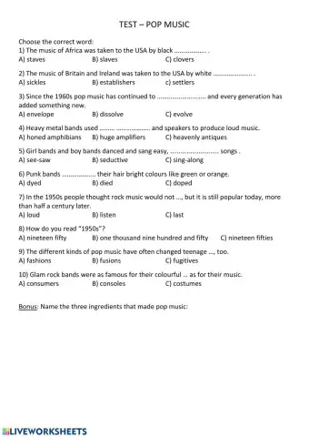 TEST - Pop music vocabulary