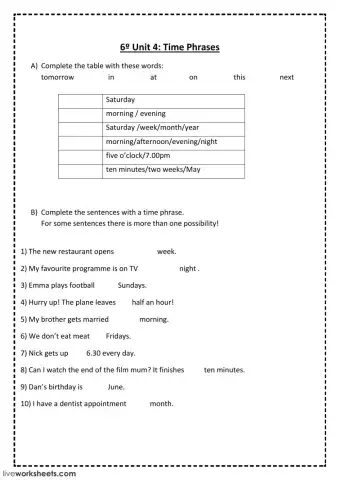 6º Unit 4 Time Phrases