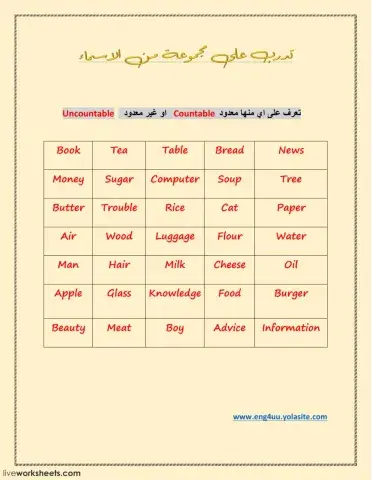 Choose: Countable-Uncountable Nouns