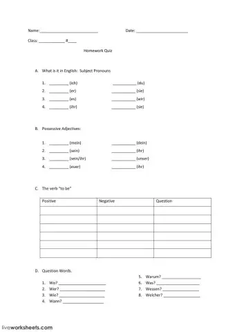 Subject pronouns and possessive adjectives, -to be-