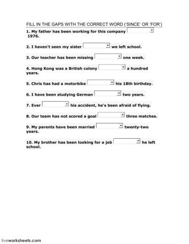 Present Perfect: since-for