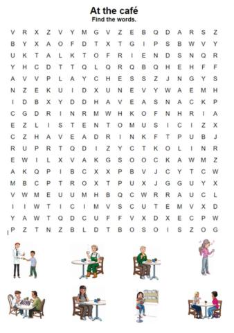 At the café. Wordsearch