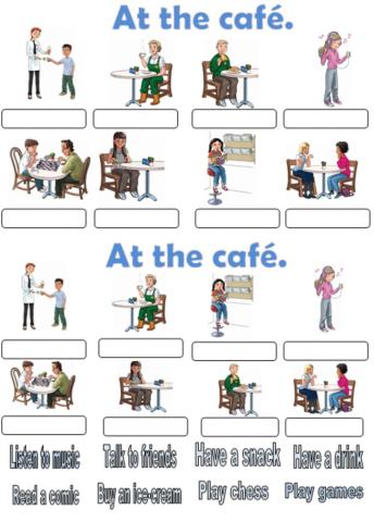 At the café. Drag and drop