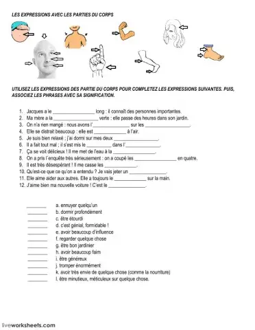 Expressions avec les parties du corps
