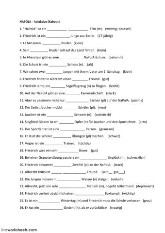Deutsch Klasse 7 - Napola Adjektive