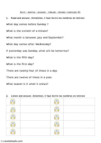Days - months - seasons - periods